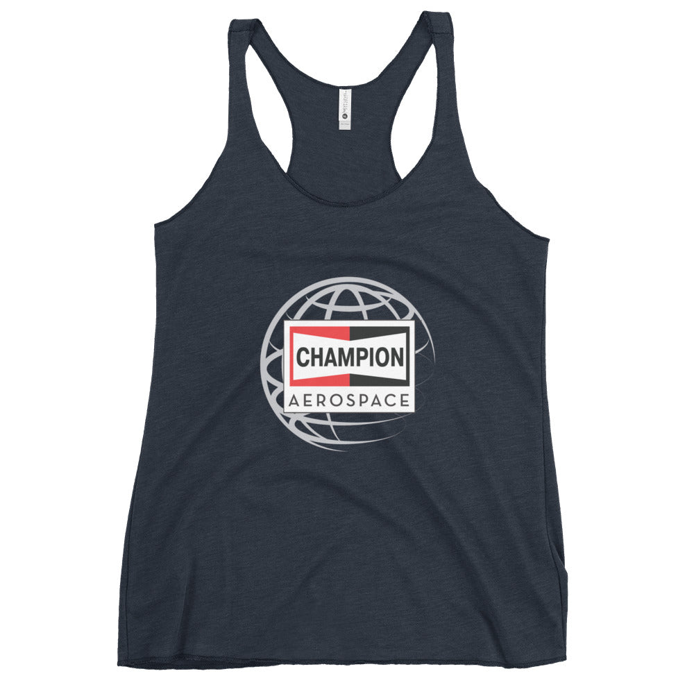 Champion Aerospace Vertical Logo Women s Racerback Tank Vintage Navy XS